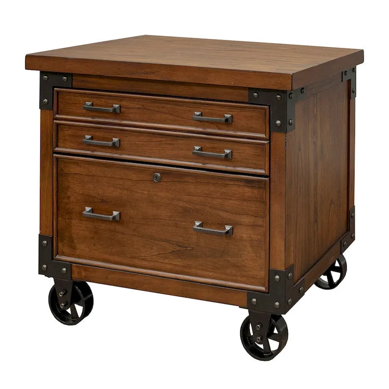Rustic Lateral File Cabinet with Legal/Letter Drawer and Locking Casters - Auburn Brown