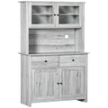 Kitchen Buffet with Hutch, 4 Shelves, 2 Drawers, Glass Doors, and Open Microwave Space