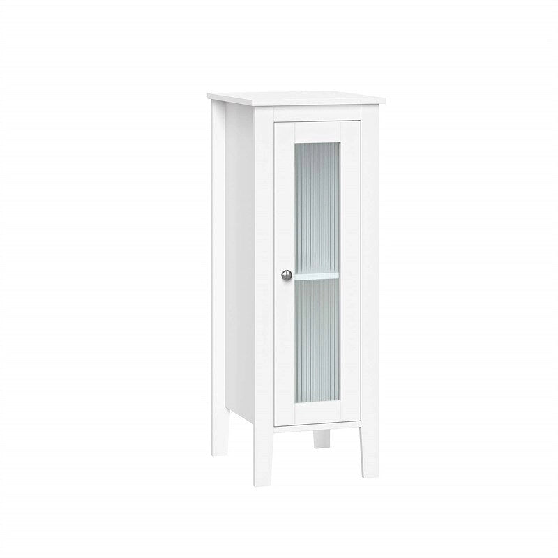 Narrow Bathroom Storage Cabinet with Reed Glass Door and Soft-Close Hinges - 13W in.