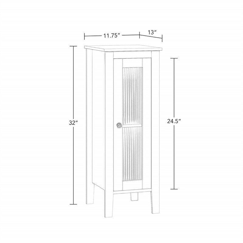 Narrow Bathroom Storage Cabinet with Reed Glass Door and Soft-Close Hinges - 13W in.