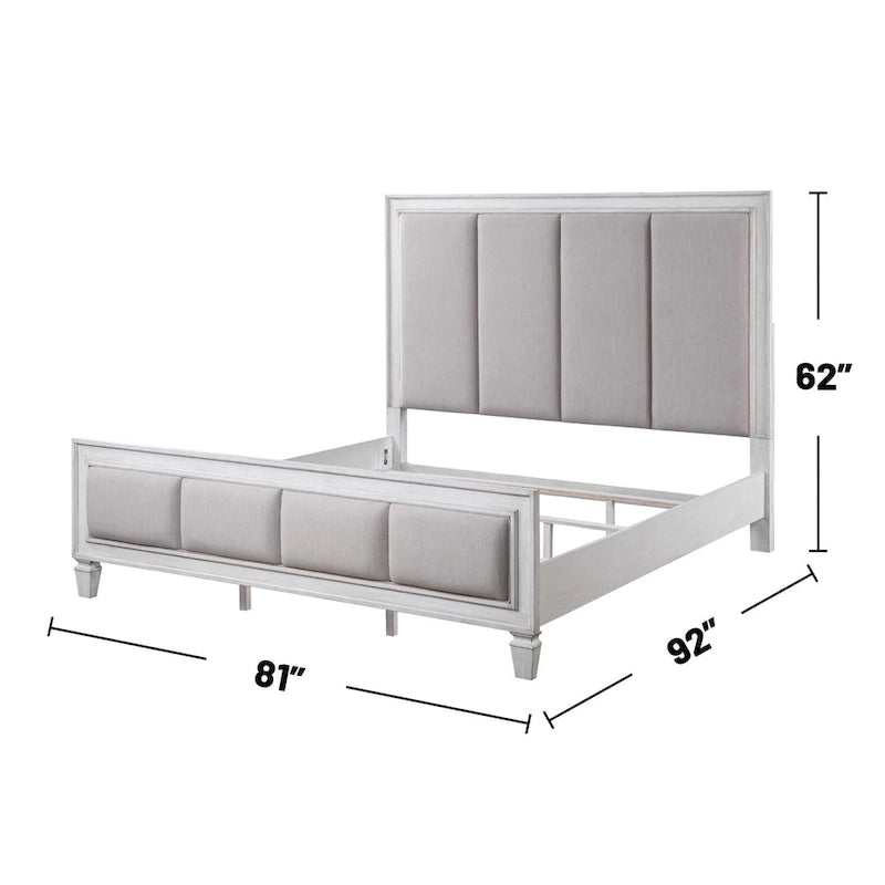 Farmhouse Channel-Tufted Linen Upholstered Bed - Light Gray and Weathered White