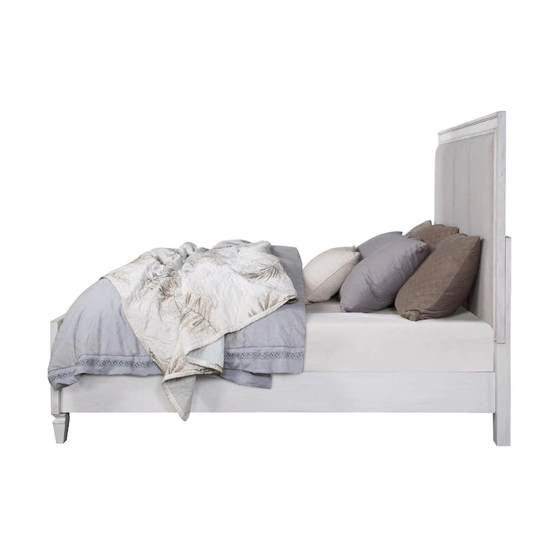 Farmhouse Channel-Tufted Linen Upholstered Bed - Light Gray and Weathered White