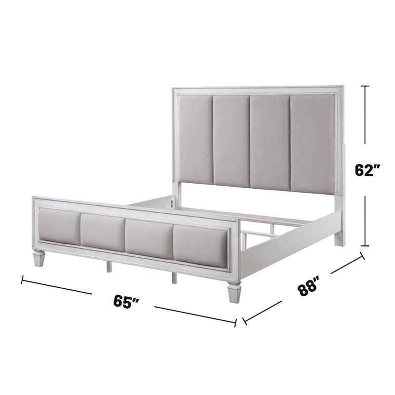 Farmhouse Channel-Tufted Linen Upholstered Bed - Light Gray and Weathered White