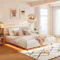 Struttura letto king size sospesa con luci LED RGB, contenitore nella testiera e ricarica USB - Velluto beige